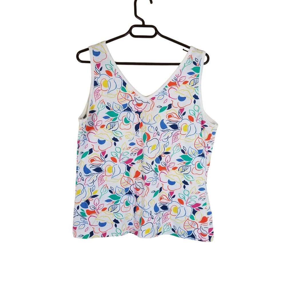 Koret Of California Women's Floral Tank Top Large 50/50 Cotton Polyester Blend